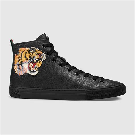 leather high top sneaker gucci|Gucci tiger sneakers high.